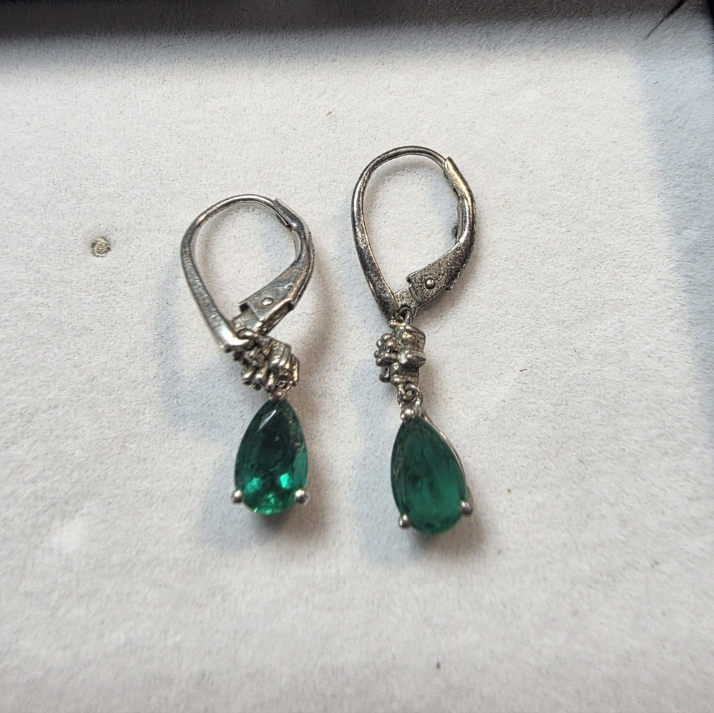 Elegant Silver and Green Drop Earrings